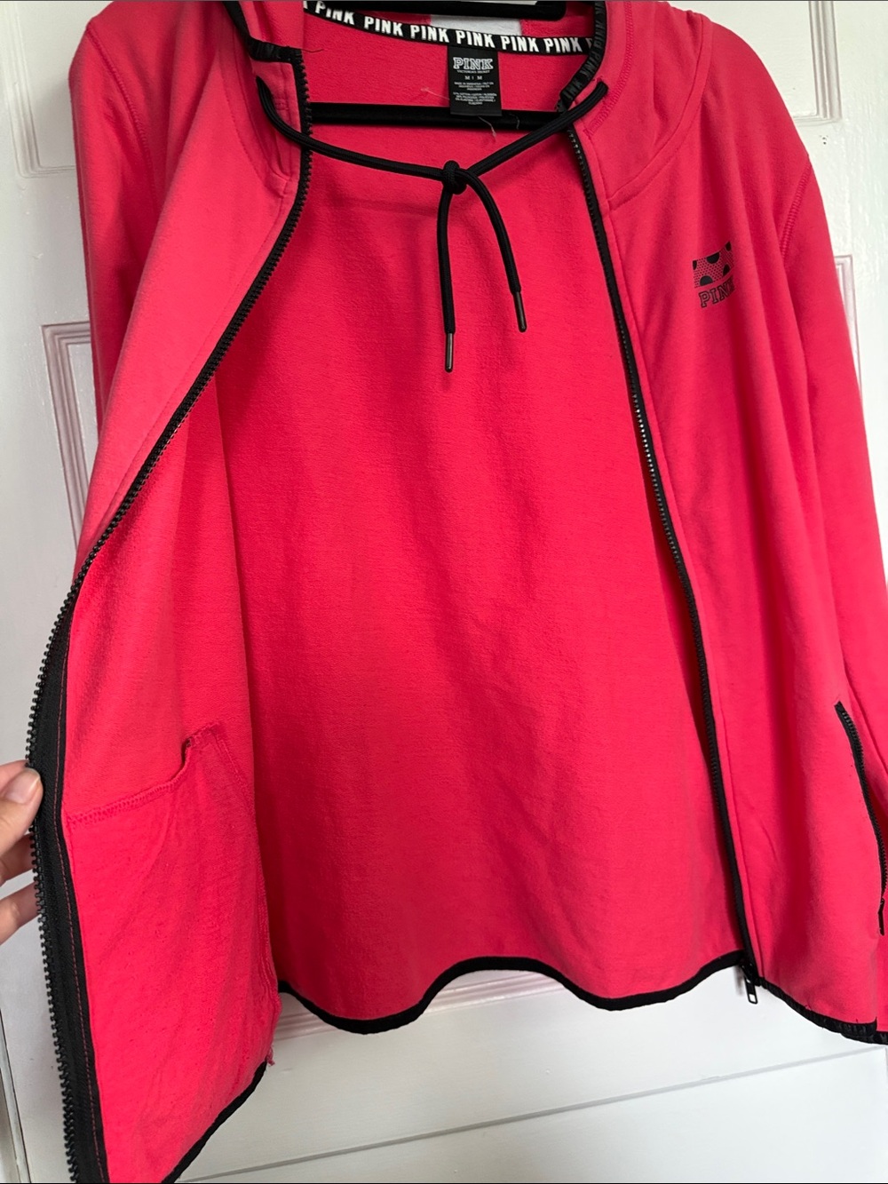 PINK Victoria's Secret Hot Pink Full-Zip Utility Hoodie Y2K Vintage Sz M - Picture 6 of 10